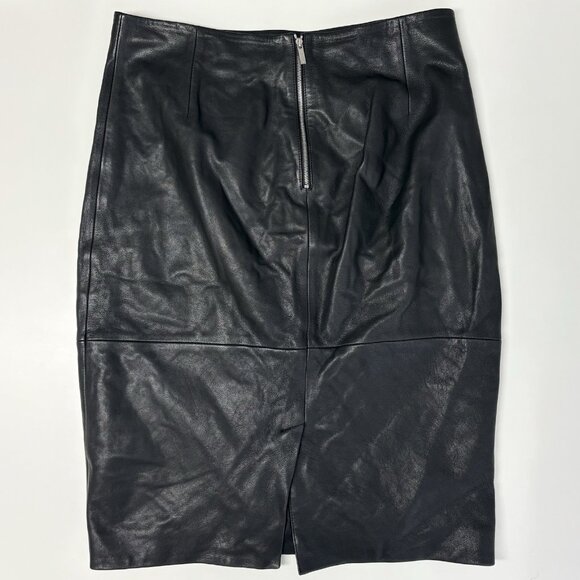 Karen Millen Black Genuine Leather Skirt (Sz 10) Lamb Leather Straight Office - Picture 4 of 6
